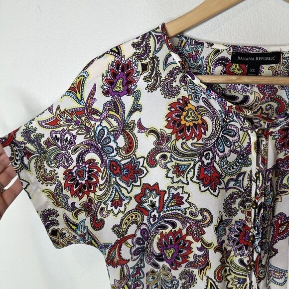 Banana Republic Multicolored Peasant Boho Paisley Tassel Tie Mini Dress Size XS - Picture 7 of 16